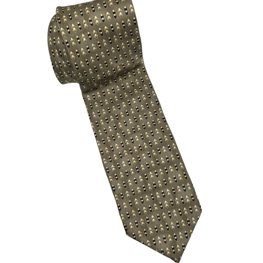 Bello Uomo Green with Navy Blue DIamond Pattern 100% Silk Necktie Tie